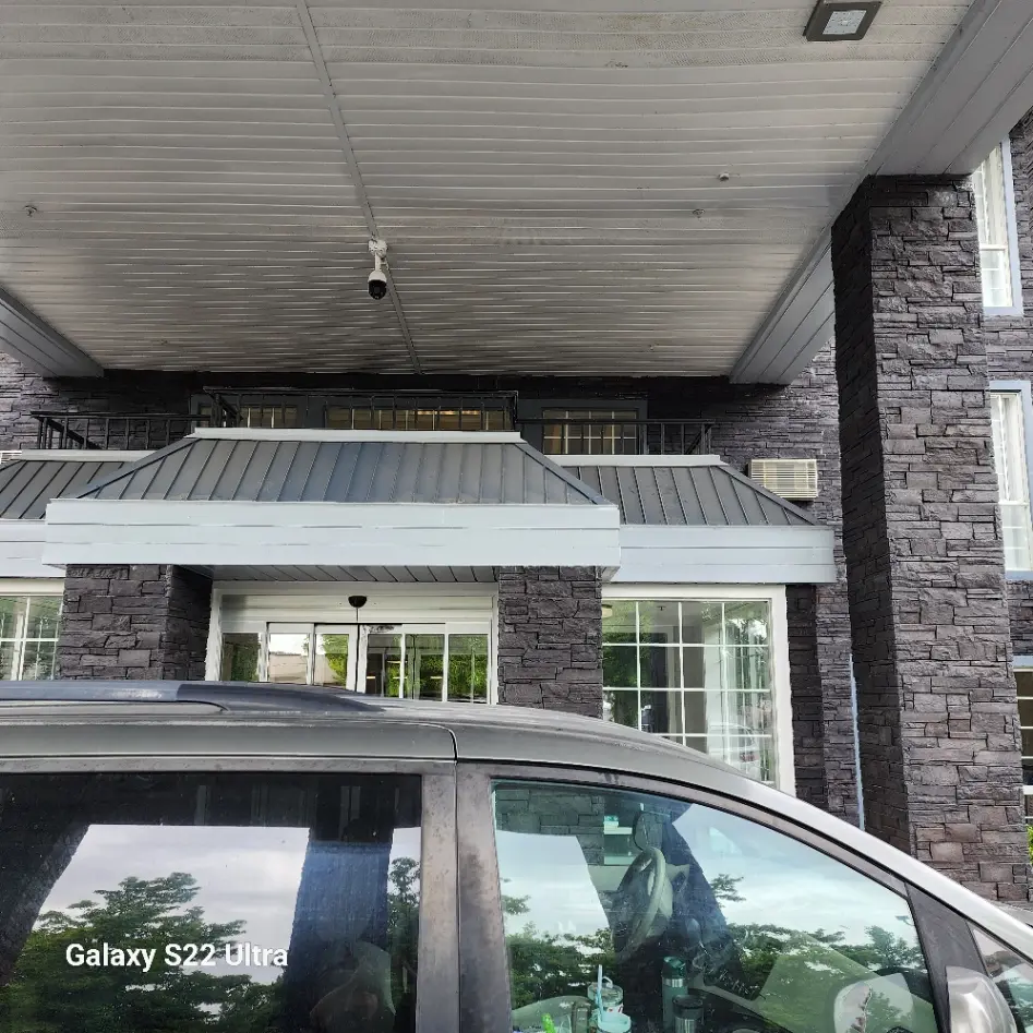 Hotel entry with installed security camera coverage